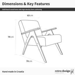 Handmade Mid-Century Armchair Gray Linen, Solid Beech Wood - thumbnail 4