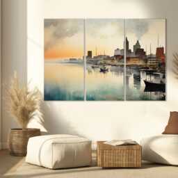 Misty Milwaukee Canvas Print, Abstract Skyline, Painting, Foggy Wall Art, Decor - thumbnail 2