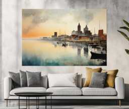 Misty Milwaukee Canvas Print, Abstract Skyline, Painting, Foggy Wall Art, Decor - thumbnail 1