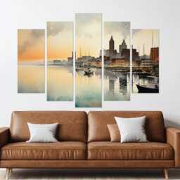 Misty Milwaukee Canvas Print, Abstract Skyline, Painting, Foggy Wall Art, Decor - thumbnail 3