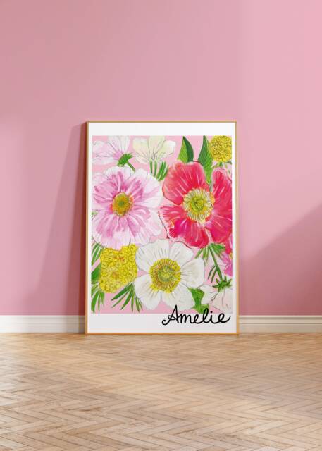 Personalised Kids Pink Floral Print, Girls Nursery Personalised Girls Name Print - image 1