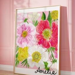 Personalised Kids Pink Floral Print, Girls Nursery Personalised Girls Name Print - thumbnail 2