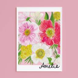 Personalised Kids Pink Floral Print, Girls Nursery Personalised Girls Name Print - thumbnail 3