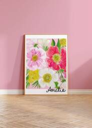 Personalised Kids Pink Floral Print, Girls Nursery Personalised Girls Name Print - thumbnail 1