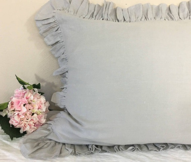 stone Grey Ruffle Pillow Covers, Pillow Case, Linen Sham, Euro Sham In - image 1