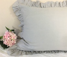 stone Grey Ruffle Pillow Covers, Pillow Case, Linen Sham, Euro Sham In
