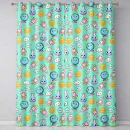 Cute Kawaii Space Rocket Planet Globe Sun Star Green Seamless Pattern Readymade Eyelet Ring Top Thermal 100% Blackout Curtains - thumbnail 2