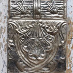 Rare Art Nouveau Vintage Tin Tile Panel. 135 Yr. Old Klimt Design. Burnished Gold Or Silver Recycled Architectual Fragment. Mucha Swirls - thumbnail 2