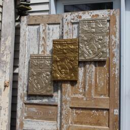 Rare Art Nouveau Vintage Tin Tile Panel. 135 Yr. Old Klimt Design. Burnished Gold Or Silver Recycled Architectual Fragment. Mucha Swirls - thumbnail 4