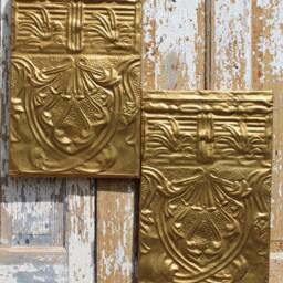 Rare Art Nouveau Vintage Tin Tile Panel. 135 Yr. Old Klimt Design. Burnished Gold Or Silver Recycled Architectual Fragment. Mucha Swirls - thumbnail 3