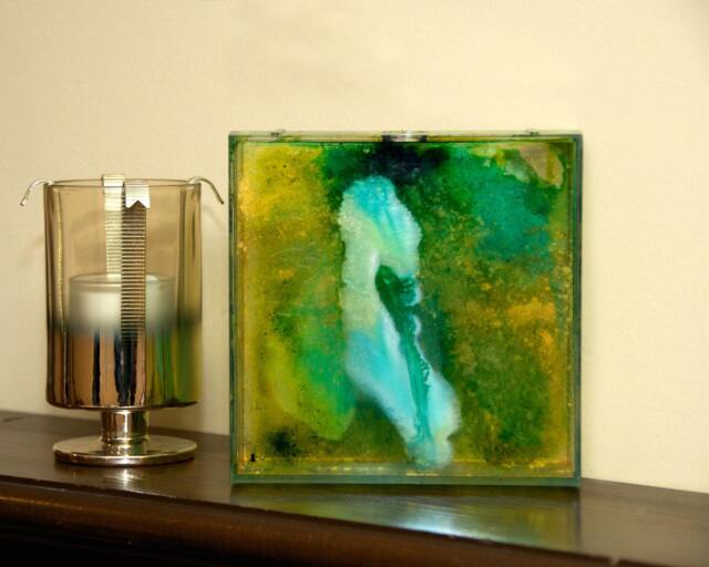Found Object Plastic Box With Alcohol Ink Wall Art