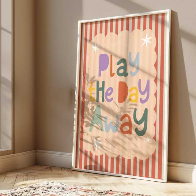 Play The Day Away in Bright Colours, Quote Print With Scalloped Border, Children's Nursery Bedroom Decor, Teen Wall Art - image 1