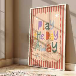 Play The Day Away in Bright Colours, Quote Print With Scalloped Border, Children's Nursery Bedroom Decor, Teen Wall Art - thumbnail 1