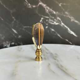 Tiger's Eye Rock Lamp Finials With Shiny Brass Hardware & Gold Plated Edges - A Single Finial Or Matching Pair - thumbnail 2