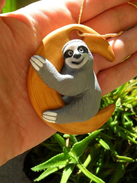 Moon Sloth Ornament - Christmas Tree Ornaments Miniature Figurines Polymer Clay Sloths