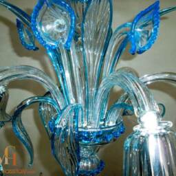Venetian Crystal Chandelier - Clear & Blue Flower Glass, Handmade - thumbnail 3