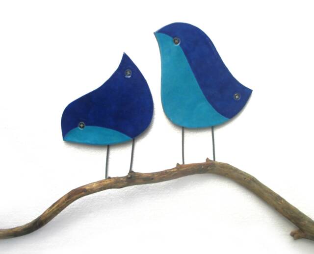 Blue Birds Outdoor Wall Art, Set Of 2 Birds, Bird Garden Ceramic Decor - image 1