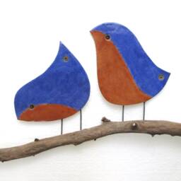 Blue Birds Outdoor Wall Art, Set Of 2 Birds, Bird Garden Ceramic Decor - thumbnail 3