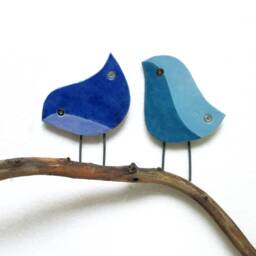 Blue Birds Outdoor Wall Art, Set Of 2 Birds, Bird Garden Ceramic Decor - thumbnail 2