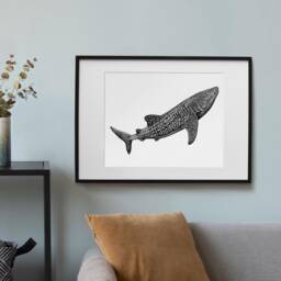Whale Shark Art Print // Stylish Whaleshark Wall Decor, Hand Drawn Animal Art, Realistic Whale Shark Print, Gift For Diver A4 Print - thumbnail 1