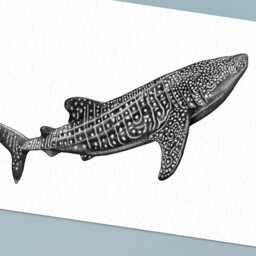 Whale Shark Art Print // Stylish Whaleshark Wall Decor, Hand Drawn Animal Art, Realistic Whale Shark Print, Gift For Diver A4 Print - thumbnail 2