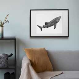Whale Shark Art Print // Stylish Whaleshark Wall Decor, Hand Drawn Animal Art, Realistic Whale Shark Print, Gift For Diver A4 Print - thumbnail 3