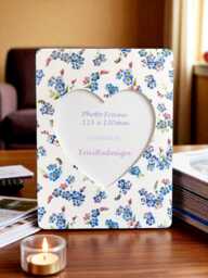 Forget Me Not, Heart Photo Frame, Floral Wooden Picture Memorial, Remembrance, Home Decor Gift - thumbnail 1
