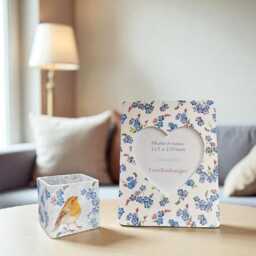 Forget Me Not, Heart Photo Frame, Floral Wooden Picture Memorial, Remembrance, Home Decor Gift - thumbnail 2