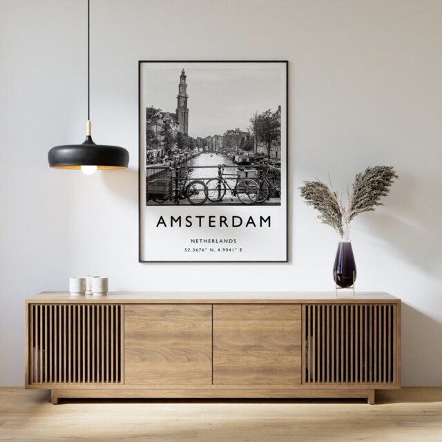 Amsterdam Canal Print Black & White Vintage Travel Photography - image 1