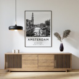 Amsterdam Canal Print Black & White Vintage Travel Photography - thumbnail 1