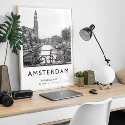 Amsterdam Canal Print Black & White Vintage Travel Photography - thumbnail 3