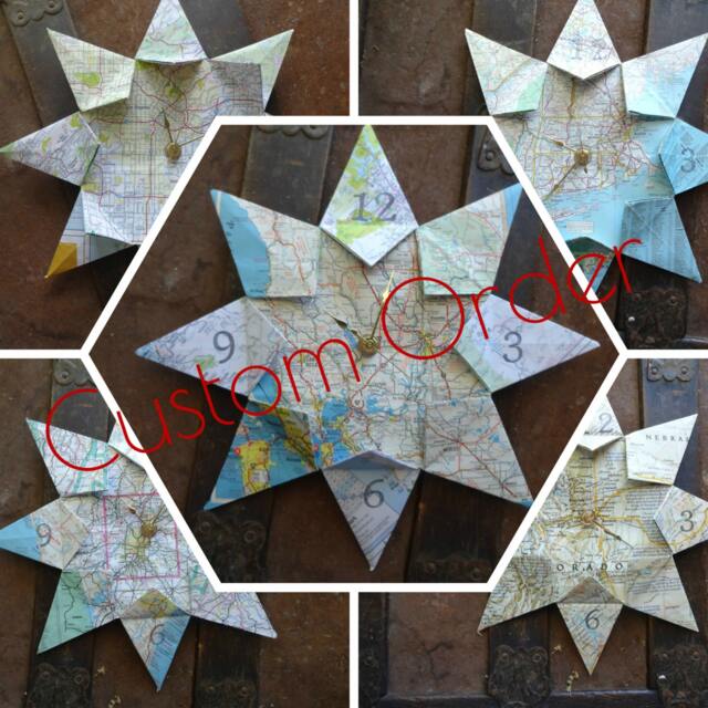Origami Map Paper Wall Clock Any City, 1st Anniversary, Graduation, Travel, Destination, Wedding, Zero Waste, Eco, Sustainable, Homecoming - image 1