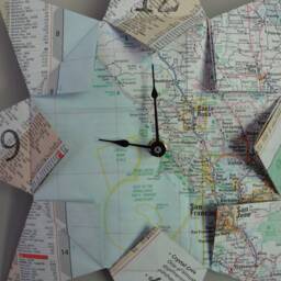 Origami Map Paper Wall Clock Any City, 1st Anniversary, Graduation, Travel, Destination, Wedding, Zero Waste, Eco, Sustainable, Homecoming - thumbnail 2