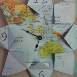 Origami Map Paper Wall Clock Any City, 1st Anniversary, Graduation, Travel, Destination, Wedding, Zero Waste, Eco, Sustainable, Homecoming - thumbnail 3