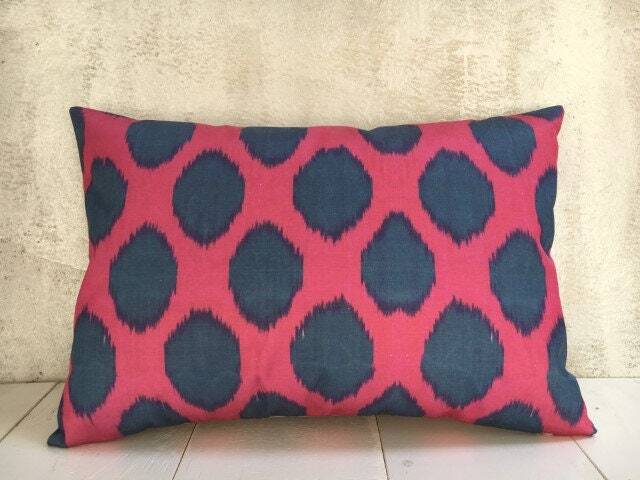 Silk Ikat Lumbar Pillow Cover, Handwoven Accent Cushion - 16x24 - image 1