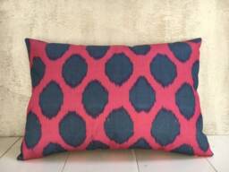 Silk Ikat Lumbar Pillow Cover, Handwoven Accent Cushion - 16x24