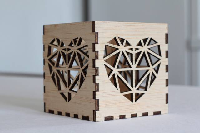 Personalized Polygon Heart Tea Light Holder Birch Wood Lantern - image 1