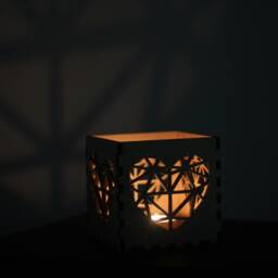 Personalized Polygon Heart Tea Light Holder Birch Wood Lantern - thumbnail 4
