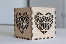 Personalized Polygon Heart Tea Light Holder Birch Wood Lantern - thumbnail 1