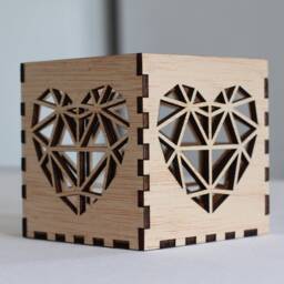 Personalized Polygon Heart Tea Light Holder Birch Wood Lantern - thumbnail 3