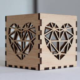 Personalized Polygon Heart Tea Light Holder Birch Wood Lantern - thumbnail 2