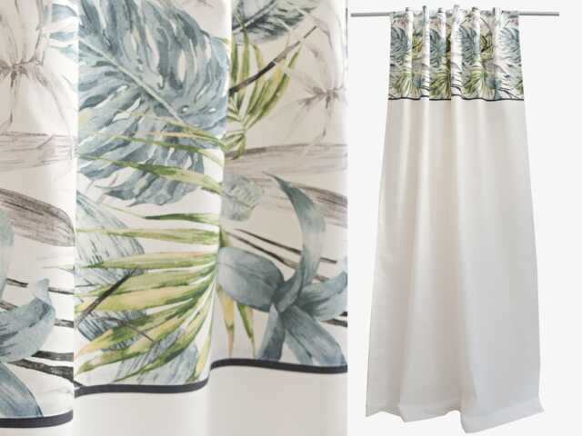 Botanical Curtains, White Linen & Blue Grey Green Floral Print Drapes, Custom Curtains With Large Leaves. Professionally Made To Measure - image 1