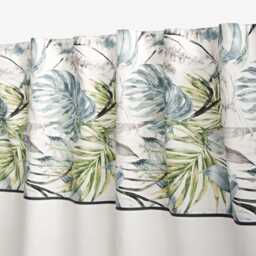 Botanical Curtains, White Linen & Blue Grey Green Floral Print Drapes, Custom Curtains With Large Leaves. Professionally Made To Measure - thumbnail 2