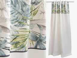 Botanical Curtains, White Linen & Blue Grey Green Floral Print Drapes, Custom Curtains With Large Leaves. Professionally Made To Measure - thumbnail 1