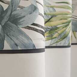 Botanical Curtains, White Linen & Blue Grey Green Floral Print Drapes, Custom Curtains With Large Leaves. Professionally Made To Measure - thumbnail 3
