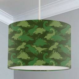 Dinosaur Lampshade, Green Camo, Nursery Children's Bedroom, Drum Ceiling Lamp Light Shade - thumbnail 1