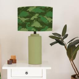 Dinosaur Lampshade, Green Camo, Nursery Children's Bedroom, Drum Ceiling Lamp Light Shade - thumbnail 2
