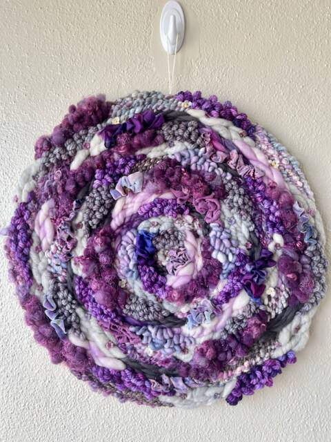 Purple Posies 18-Inch Round Woven Wall Hanging - image 1