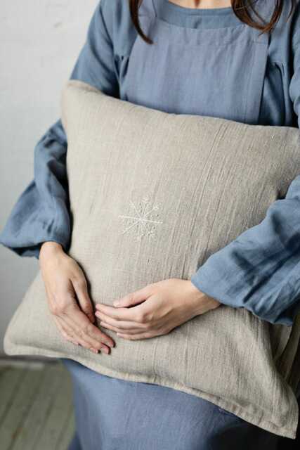 Hand Embroidered Snowflake Linen Christmas Pillow Cover - image 1
