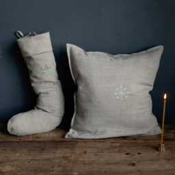 Hand Embroidered Snowflake Linen Christmas Pillow Cover - thumbnail 2